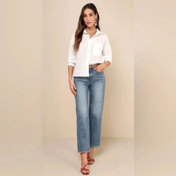 Lulus Ivory Textured Button Up Collared Top - Picture 3 of 5